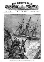 Illustrated London News 24-04-1889. The Trenton crew are cheering HMS Calliope as she escapes Apia Bay, Samoa, on the day of the Hurricane.