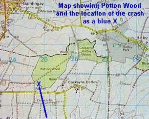 Potton Wood and location of crash.